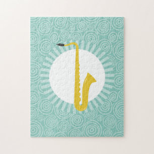 Saxophone Fun Turquoise Swirt Music Puzzle