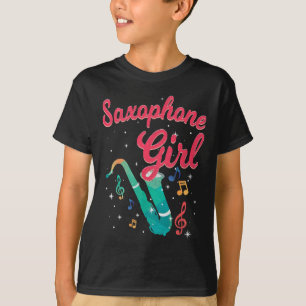 Saxophone Girl Musical Concert Treble Clef Notes S T-Shirt