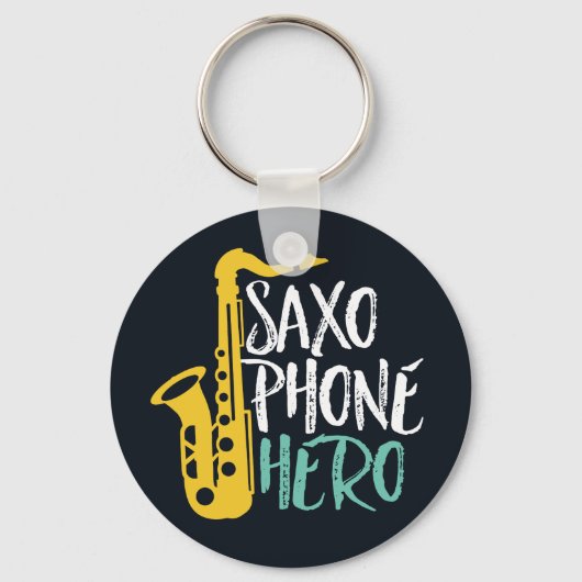 Saxophone Hero Funny Sax Player Jazz Music Puns Schlüsselanhänger (Vorderseite)