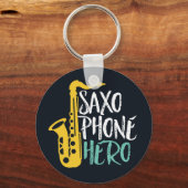 Saxophone Hero Funny Sax Player Jazz Music Puns Schlüsselanhänger (Vorderseite)