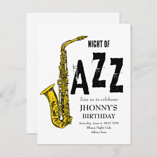 Saxophone Jazz Einladung (Vorne/Hinten)