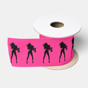 Saxophone Jazz Music Girl Pink Ribbon individuell Satinband