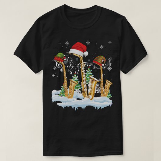 Saxophone Jazz Weihnachtsmannmütze Weihnachtsbaum  T-Shirt (Design vorne)