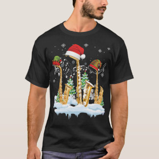 Saxophone Jazz Weihnachtsmannmütze Weihnachtsbaum T-Shirt