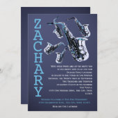 Saxophone Music Bar Mitzvah Einladung (Vorne/Hinten)
