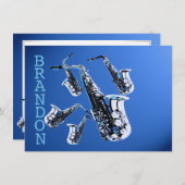 Saxophone Music Blue Vielen Dank Flachkarte Mitteilungskarte (Vorne/Hinten)