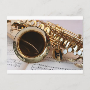 Saxophone Music Gold Gloss Notenblatt Keys Postkarte