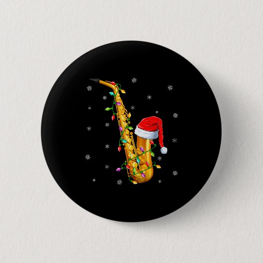 Saxophone Music Lover Xmas Lights Santa Saxophone Button (Vorderseite)