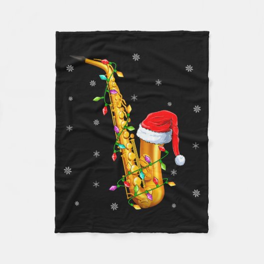 Saxophone Music Lover Xmas Lights Santa Saxophone Fleecedecke (Vorderseite)
