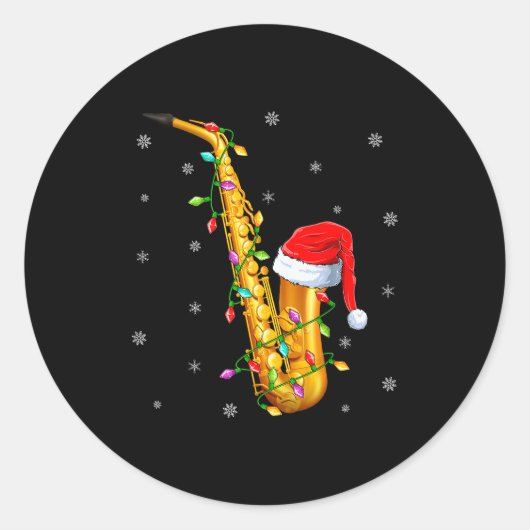 Saxophone Music Lover Xmas Lights Santa Saxophone Runder Aufkleber (Vorderseite)