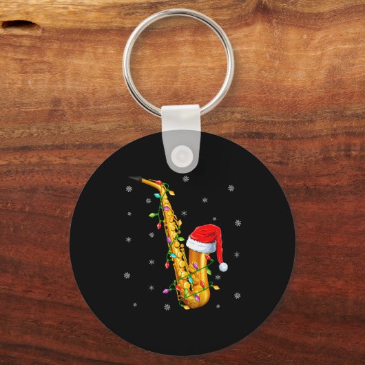 Saxophone Music Lover Xmas Lights Santa Saxophone Schlüsselanhänger (Vorderseite)