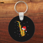 Saxophone Music Lover Xmas Lights Santa Saxophone Schlüsselanhänger (Vorderseite)