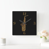 Saxophone Music Themed Wall Clock Quadratische Wanduhr (Zuhause)