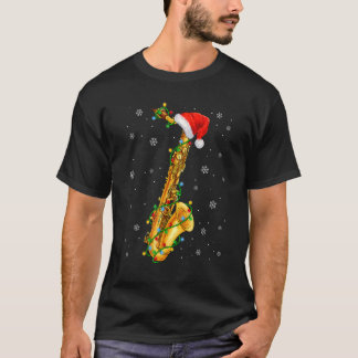Saxophone Music Xmas Lights Weihnachtsmannmütze Ch T-Shirt