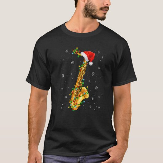 Saxophone Music Xmas Lights Weihnachtsmannmütze We T-Shirt (Vorderseite)