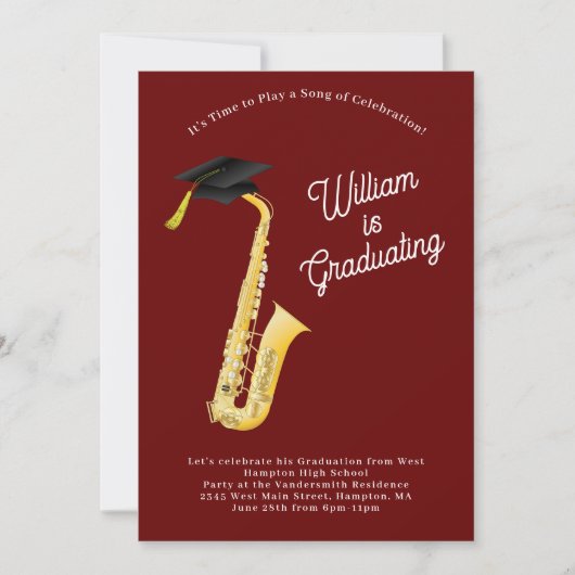 Saxophone Musician Graduation Party Music Einladung (Vorderseite)