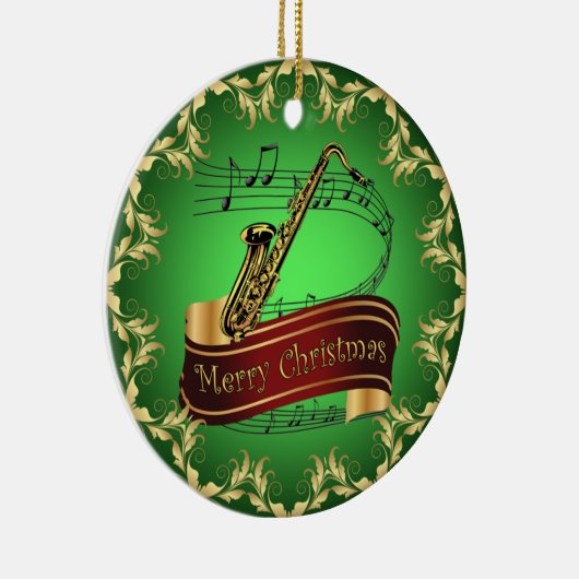 Saxophone ~ Musikalische Scroll ~ Frohe Weihnachte Keramik Ornament (Rechts)