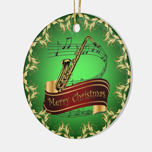 Saxophone ~ Musikalische Scroll ~ Frohe Weihnachte Keramik Ornament (Links)