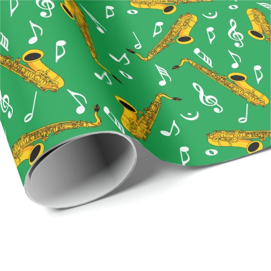 Saxophone Musiknote Pattern Geschenkpapier (Rolleneckpunkt)