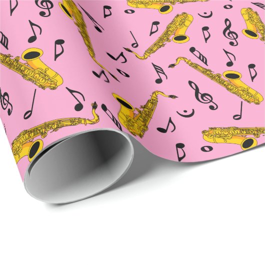 Saxophone Musiknote Pattern Geschenkpapier (Rolleneckpunkt)
