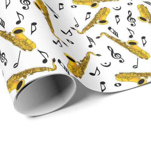 Saxophone Musiknote Pattern Geschenkpapier (Rolleneckpunkt)