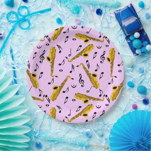 Saxophone Musiknote Pattern Pappteller (Party)