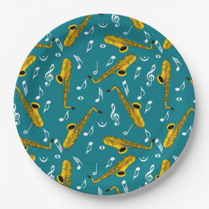 Saxophone Musiknote Pattern Pappteller