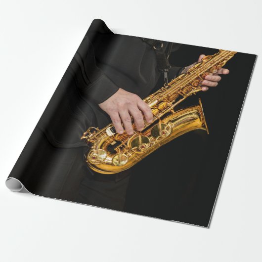 Saxophone Player gibt sächsischen Jazzspieler aus Geschenkpapier (Ungerollt)