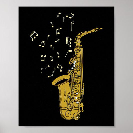 Saxophone Player Jazz Musiknoten Sachsophonist Sax Poster (Vorne)