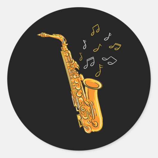 Saxophone Player Musical Notes Saxophonist Jazz Mu Runder Aufkleber (Vorderseite)