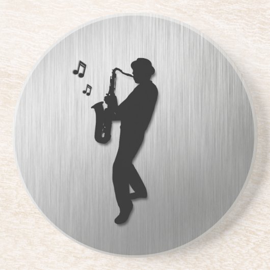 Saxophone Player Silver Sandstein Untersetzer (Vorne)