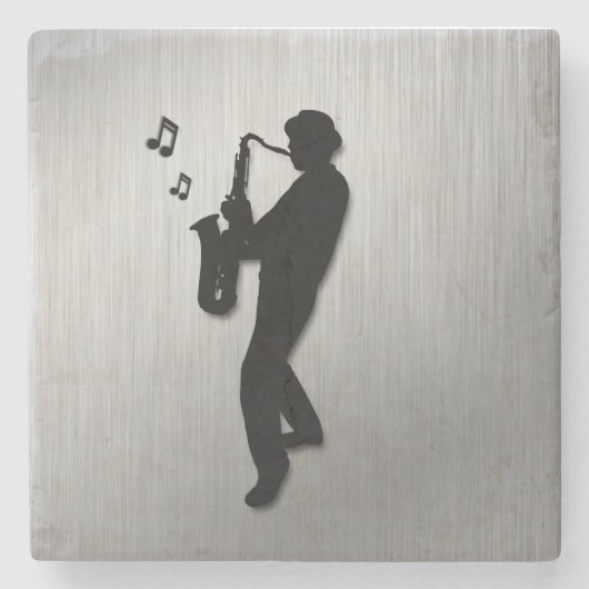 Saxophone Player Silver Steinuntersetzer (Vorderseite)