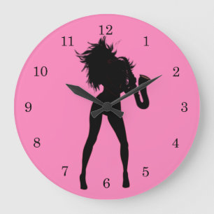 Saxophone Player Woman Clock - Farbe auswählen Große Wanduhr