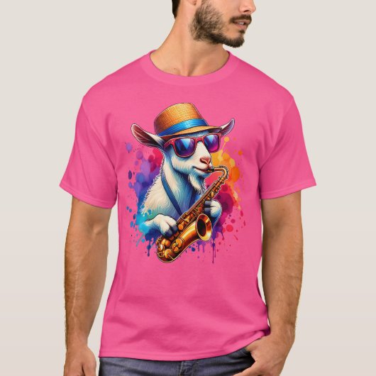 Saxophone Playing Goat With Sunglasses T-Shirt (Vorderseite)