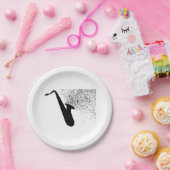 Saxophone-Silhouette mit musikalischen Hinweisen Pappteller (Party)