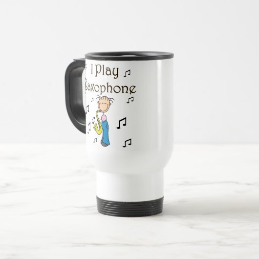 Saxophone-Spieler-Tasse Reisebecher (Vorderseite Links)