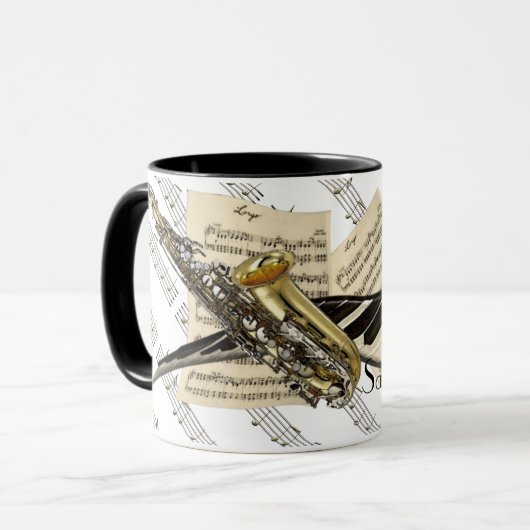 Saxophone u. Klavier-Musik personalisiert Tasse (Vorderseite Links)
