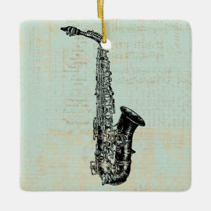 Saxophone Vintage Grüne Musik Kunst Keramikornament