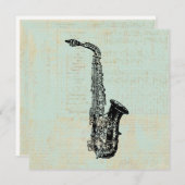 Saxophone Vintage Grüne Musik Kunst Mitteilungskarte (Vorne/Hinten)