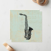 Saxophone Vintage Grüne Musik Kunst Mitteilungskarte (Vorderseite/Rückseite Beispiel)