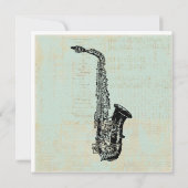 Saxophone Vintage Grüne Musik Kunst Mitteilungskarte (Rückseite)