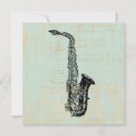 Saxophone Vintage Grüne Musik Kunst Mitteilungskarte (Vorderseite)