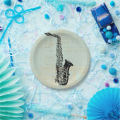 Saxophone Vintage Grüne Musik Kunst Pappteller (Party)