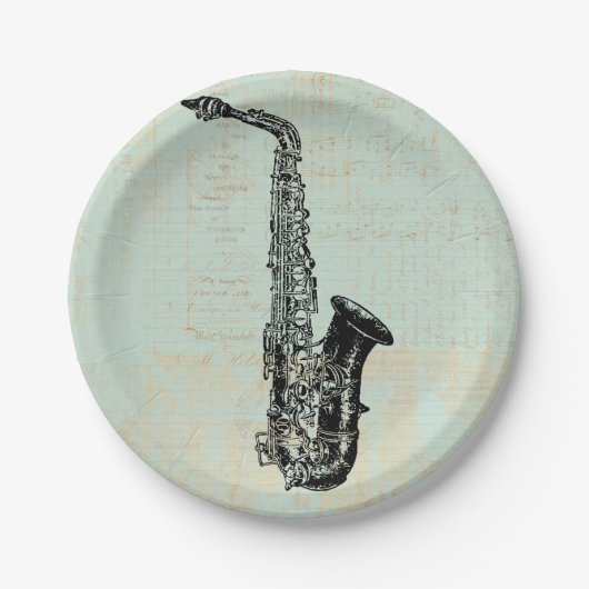 Saxophone Vintage Grüne Musik Kunst Pappteller (Vorderseite)