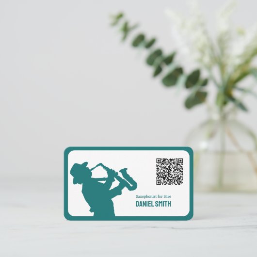 Saxophonist Custom QR Code Visitenkarte (Stehend Vorderseite)