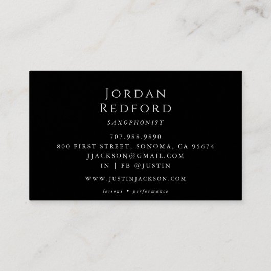 Saxophonist Musician Music Teacher Black Visitenkarte (Rückseite)