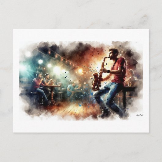 Saxophonist Performing in Cafe, Postkarte (Vorderseite)