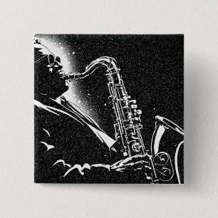 Saxophonspieler im Grafikstil der 50er Jahre BW Button