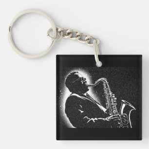 Saxophonspieler im Grafikstil der 50er Jahre in Sc Schlüsselanhänger