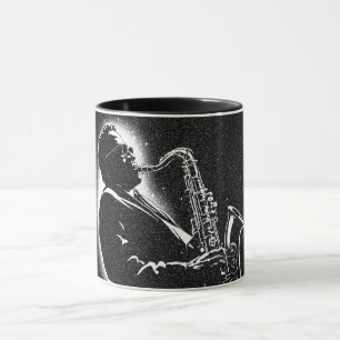 Saxophonspieler im Grafikstil der 50er Jahre in Sc Tasse